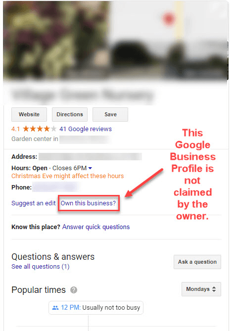 Unclaimed Google Business Profile
